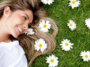 Woman in a garden of flowers